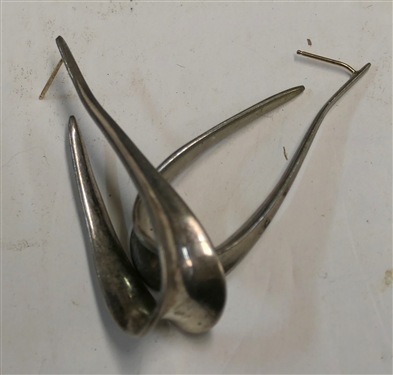 Pair of RLM Sterling Silver Abstract J Hook Earrings - Measuring 2 Long
