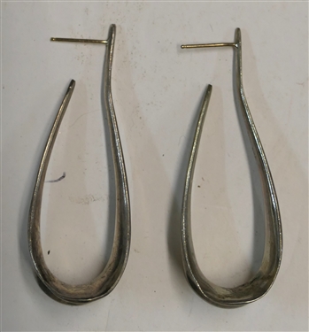 Pair of RLM Sterling Silver Abstract J Hook Earrings - Measuring 2 Long