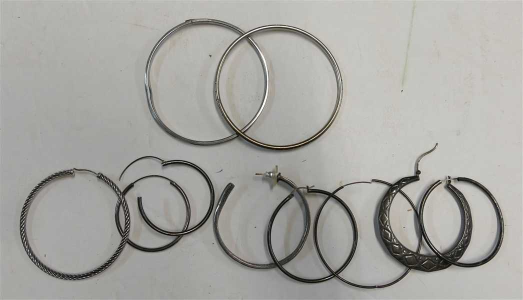Sterlling Silver Lot including Single David Yusman Hoop Earring, Konstantino Hoop Earring, Other Single Earrings, and Group of Sterling Silver Bangles