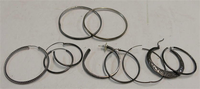 Sterlling Silver Lot including Single David Yusman Hoop Earring, Konstantino Hoop Earring, Other Single Earrings, and Group of Sterling Silver Bangles