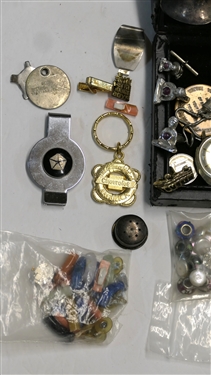 Jewelry Lot including Men's Costume Jewelry, Tie Tacks, Tie Clips, Cuff Links, Beacon Pocket Watch, Key Fobs, Medallions, Gem Stones, Broken Jewelry, Earrings, Backs, Coin Pearls, 3 Pandora...