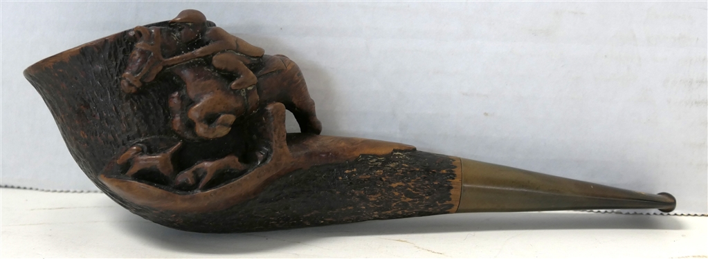 Awesome Hand Carved Fox Hunt Scene Pipe with Hand Carved Horse Back Rider and Hounds - Pipe Measures 8 Long