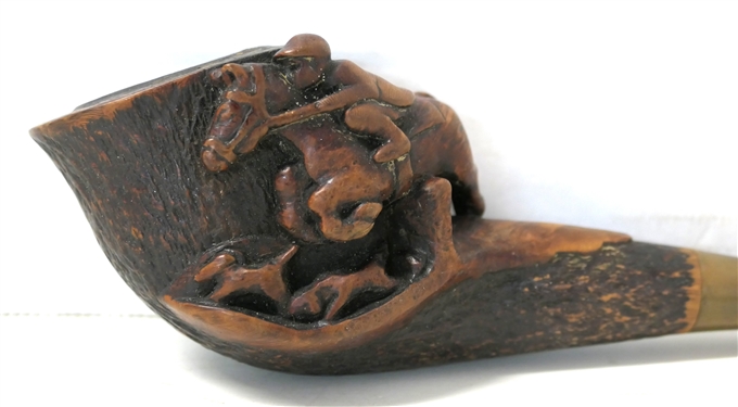 Awesome Hand Carved Fox Hunt Scene Pipe with Hand Carved Horse Back Rider and Hounds - Pipe Measures 8 Long