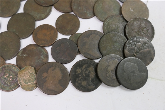 Collection of 1800' s United States of America Large Cents, Antique Coins, and Few Foreign Coins - See Photos For Condition and Dates