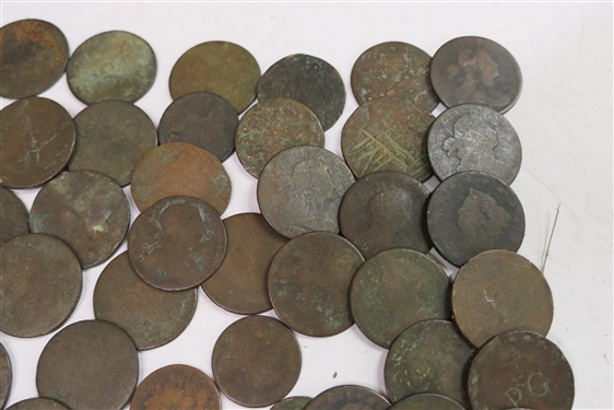Collection of 1800' s United States of America Large Cents, Antique Coins, and Few Foreign Coins - See Photos For Condition and Dates