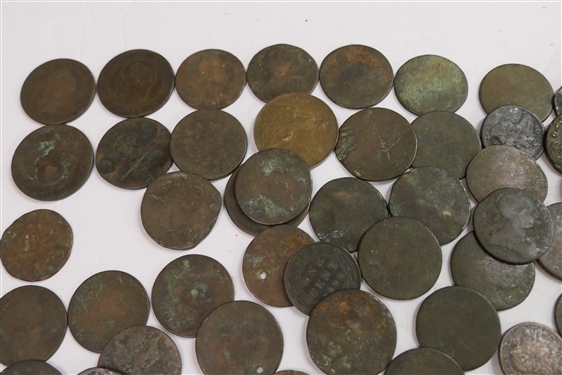 Collection of 1800' s United States of America Large Cents, Antique Coins, and Few Foreign Coins - See Photos For Condition and Dates