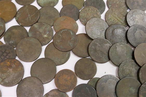 Collection of 1800' s United States of America Large Cents, Antique Coins, and Few Foreign Coins - See Photos For Condition and Dates
