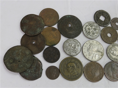 Collection of Foreign Cons and Tokens including New York City, The Fays Mascott Coin, 1776 - 1886 International Exhibition Token, 