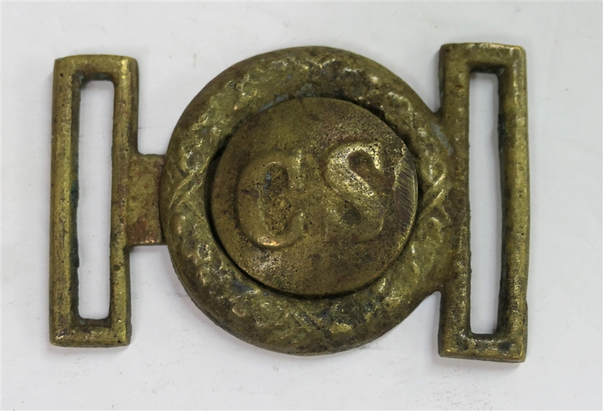 Post Civil War CS Brass 2 Piece Officers Sword Belt Plate / Belt Buckle - Measures 2 3/4" Across 2" Tall 