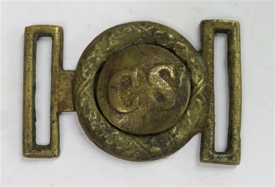 Post Civil War CS Brass 2 Piece Officers Sword Belt Plate / Belt Buckle - Measures 2 3/4 Across 2 Tall 