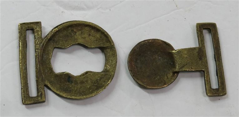 Post Civil War CS Brass 2 Piece Officers Sword Belt Plate / Belt Buckle - Measures 2 3/4 Across 2 Tall 