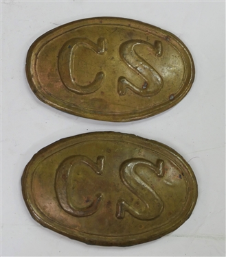 2 Post Civil War CS Replica Belt Buckle Plates - Missing Back Belt Attachments - Each Measures 2 1/8 tall by 3 1/4
