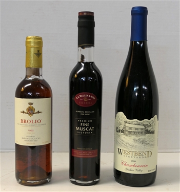 3 Bottles of Wine - Brolio Vin Santo Del Chianti Classico 1995, R.L. Buller & Son Victoria - Fine Muscat Victoria,  and Westbend Vineyards 2006 Chambourcin - Yadkin Valley NC