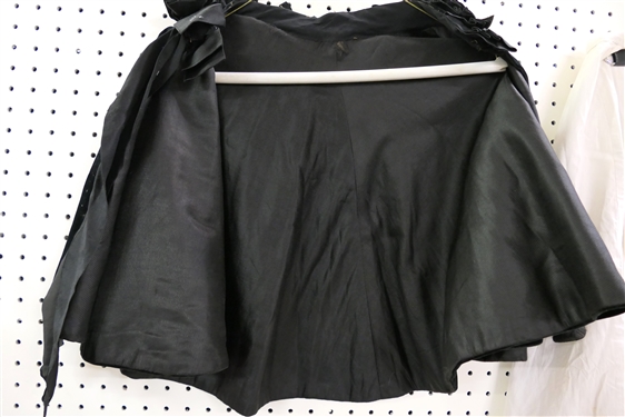 Victorian Period Black Velvet Cape with Black Ribbon Trim and White Petticoat with Slip 