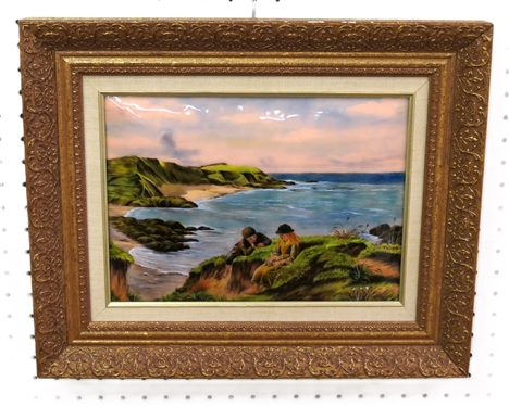 Beautiful Hand Painted Enamel Painting on Copper by - F.J. Carmona ,Limoges, France  - Signed by the Artist - Beautifull Framed in Gold Gilt Frame - Frame Measures 16 By 19  