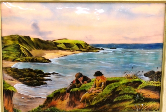 Beautiful Hand Painted Enamel Painting on Copper by - F.J. Carmona ,Limoges, France  - Signed by the Artist - Beautifull Framed in Gold Gilt Frame - Frame Measures 16 By 19  