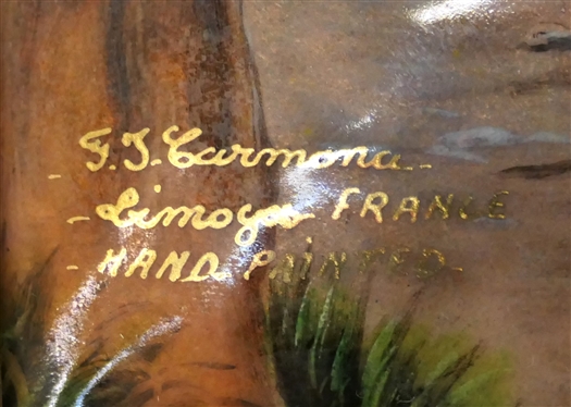 Beautiful Hand Painted Enamel Painting on Copper by - F.J. Carmona ,Limoges, France  - Signed by the Artist - Beautifull Framed in Gold Gilt Frame - Frame Measures 16 By 19  