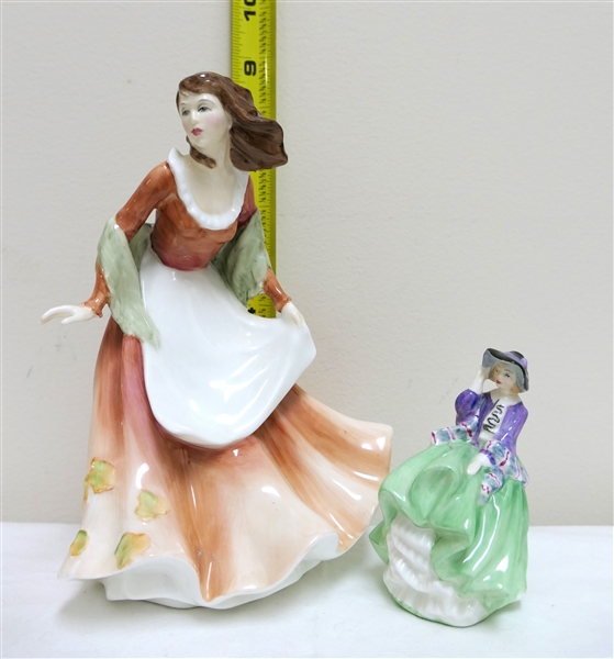 2 Royal Doulton Figures - "Top O The Hill" HN2126 - Exclusively For RDICC and "Autumntime" HN 3231 - Exclusively for the Collectors Society - Autumntime Has Broken Finger - She Measures 8 1/2" Tall