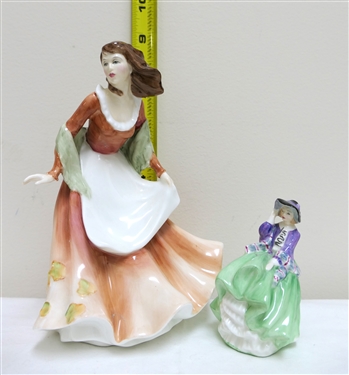 2 Royal Doulton Figures - Top O' The Hill HN2126 - Exclusively For RDICC and Autumntime HN 3231 - Exclusively for the Collector's Society - Autumntime Has Broken Finger - She Measures 8 1/2 Tall