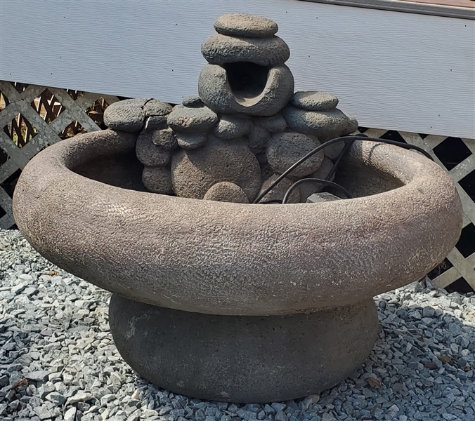 1994  ALS Garden Art Water Fountain - 3 Piece - Measures 25" Tall 30" Across - Very Heavy - Needs small Repair to Top Rock 