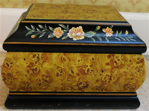 Decorator Box with Faux Burl and Floral Paint - Box Measures 7" tall 10" by 8" 