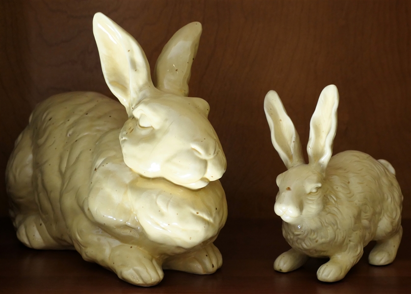 2 Ceramic Rabbit Figures - Largest Measures 8 1/2" Tall 12" Long