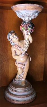 Resin Italian Style Cherub Figure Holding Cornucopia with Tray Top - Measures 22" tall 