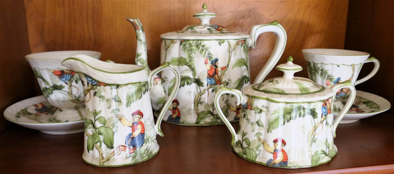 Winrose Collection Whimsical Monkey Tea Pot, Cream, Sugar, and Cup & Saucer Sets - Tea Pot Measures 6" tall 10" Spout to Handle 