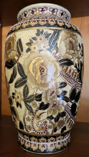 Chinese Decorator Vase with Gold and Moriage Details  - Vase Measures 12" Tall 7" Wide