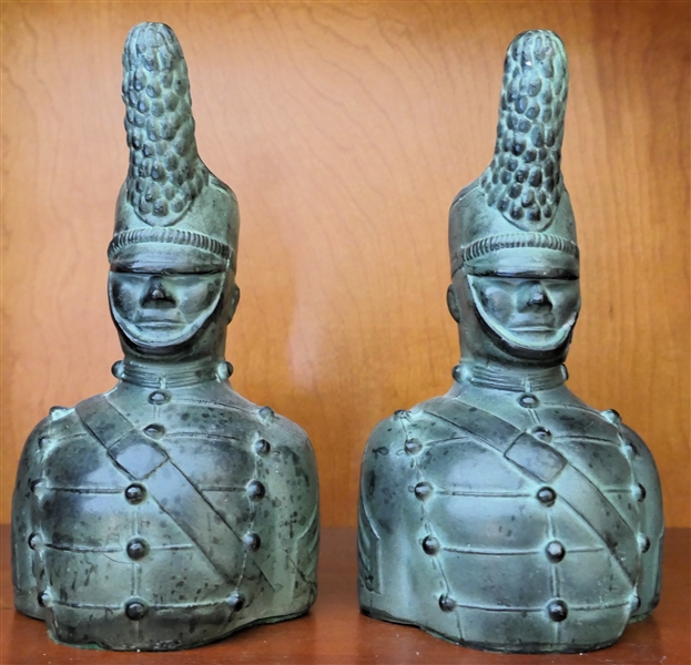 Pair of Jacunski Metal Soldier Figural Bookends - Each Measures 7 3/4" Tall 