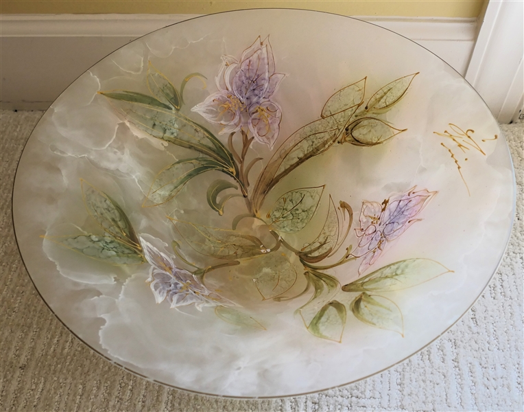 Hand painted Floral Footed Bowl with Hand Painted Iris Flowers - Measures 7" tall 14" Across