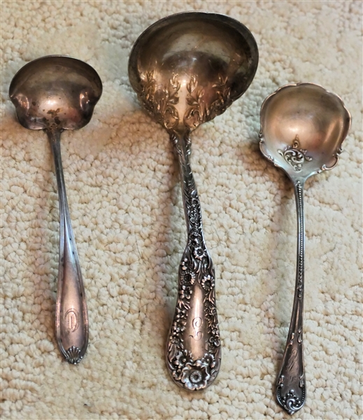 3 Sterling Silver Ladles - Largest J. R. Armiger Co. Measures 5 1/2" Long - All 3 Are Monogrammed