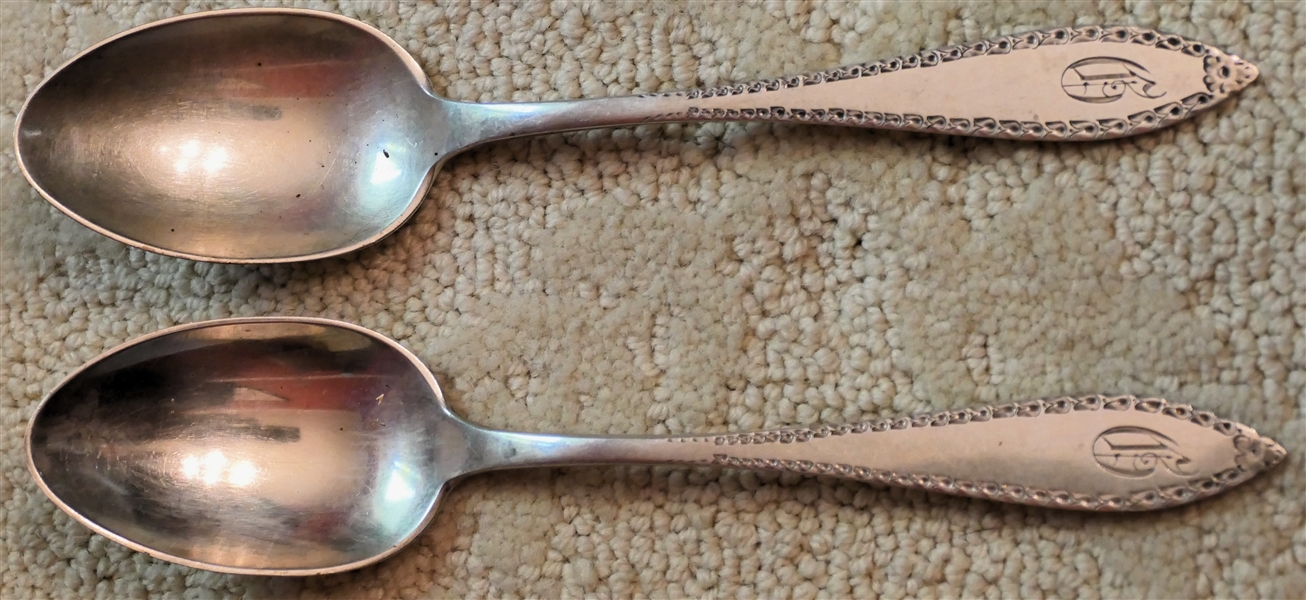 2 Large Steiff Sterling Silver Serving Spoons - Monogrammed "D" - Each Measures 8 1/2"  Long