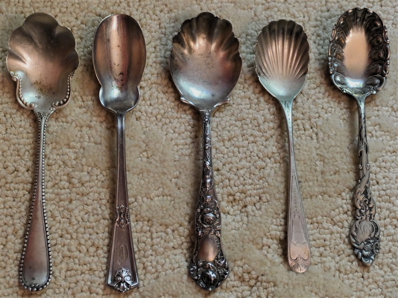 5 Sterling Silver Spoons - Sugar Spoon, Spoons, and Cheese Server 