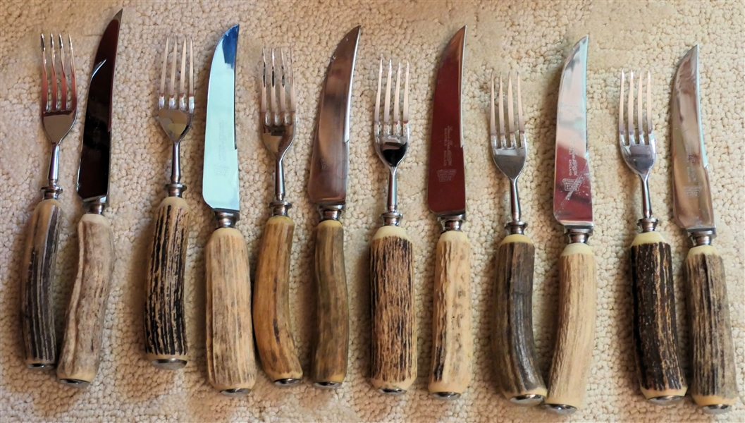 12 Pieces of Lewis Rose & Co. LTD Stag Handled Flatware -6  "Stainless England Steak Knife" and 6 Forks 