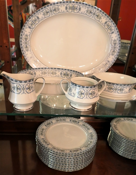 75 Piece Set of Noritake "Burlington" China, Dinner Plates, Salad / Luncheon Plates, Dessert Plates, Bowls,  Cup & Saucer Sets, Cream & Sugar, Gravy, Platter, and Serving Bowl - Platter Measures...