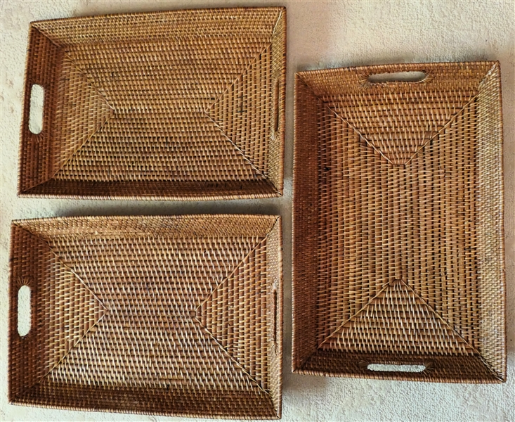 3 Wicker Serving Trays - Each Measures 2 1/4" Tall 20" by 13" 