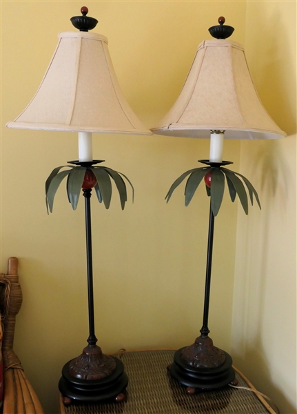 Pair of Metal Palm Tree Style Lamps - Each Lamp Measures 29" To Bulb