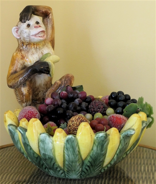 Ceramic Whimsical Monkey Decorator Bowl - Measures 13" Tall 12" Across