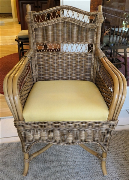 Nice Wicker Arm Chair with Gold Upholstered Seat 