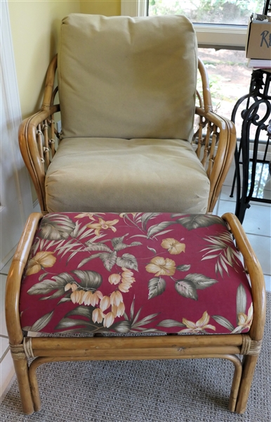 Rattan Wicker Club Chair and Ottoman 