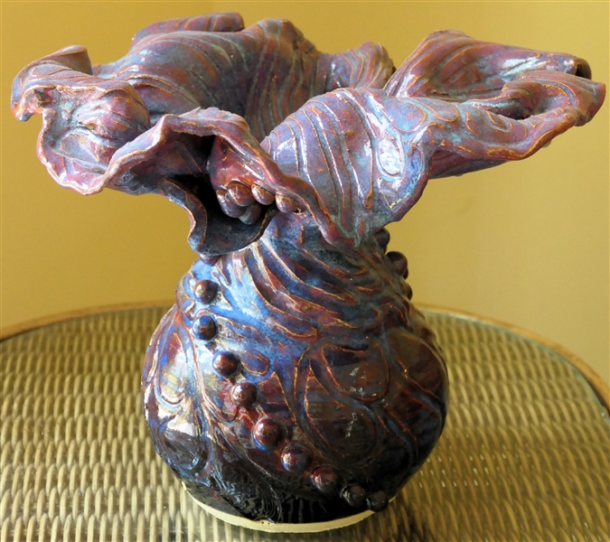 Large Art Pottery Vase by Sandi Barden - Burlington, NC Artist  - Flower Form - Measures 11" Tall 13" Across