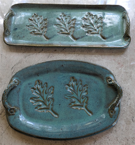 2 Pieces of North Carolina Art Pottery with Impressed Leaves - Round Plate Measures 10 1/2" by 7" 