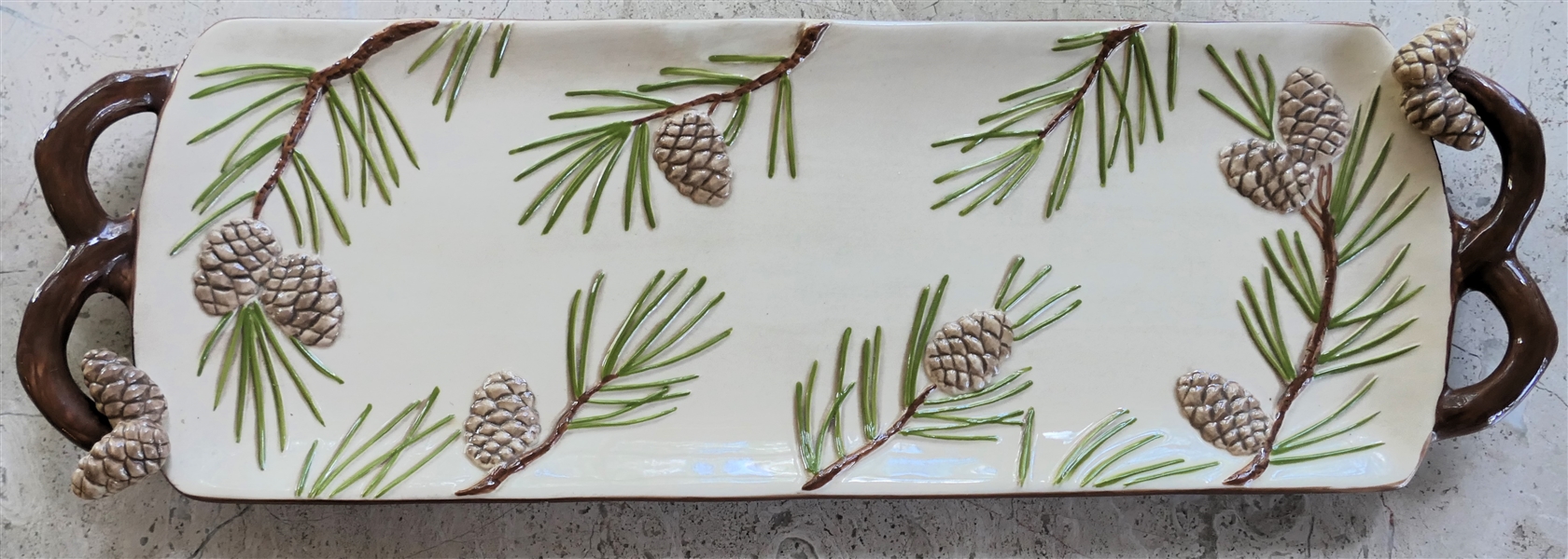 Grasslands Road Rectangular Platter with Pine Cone and Pine Needle Motif - Measures 15" By 5" 