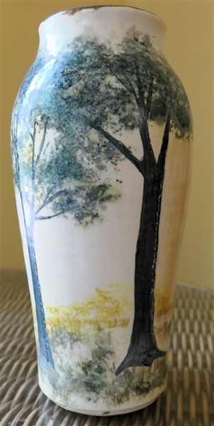 Hog Hill Pottery 2017 -North Carolina Art Pottery Scenic Vase - Beautiful Trees Overall - Signed Anno Domini 2017 - Vase Measures 9 1/2"   