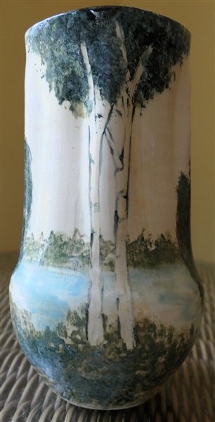 Hog Hill Pottery 2017 -North Carolina Art Pottery Scenic Vase - Beautiful Trees Overall - Signed Anno Domini 2017 - Vase Measures 8 1/2"