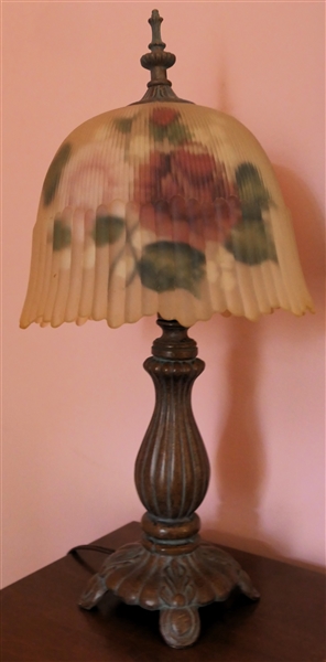 Bedroom Lamp with Reverse Painted Glass Shade - Lamp Measures 18" tall 