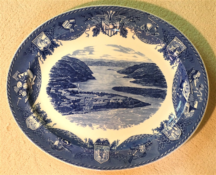 Wedgwood Blue Transferware Platter Depicting "United States Military Academy West Point, New York 1951" - Platter Measures 19" by 16" 