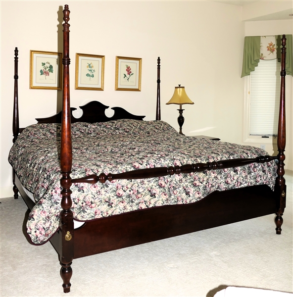 Thomasville Furniture Cherry Finish King Size Bed - Broken Arch Head Board - Wood Rails and Foot Board - NO BEDDING 