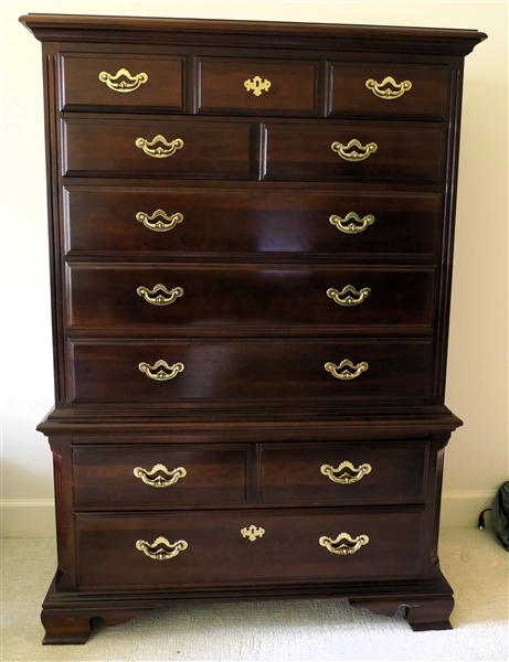 Thomasville Furniture Cherry Finish High Chest 9 Drawers - Chest Measures 58" Tall 40" by 20" 